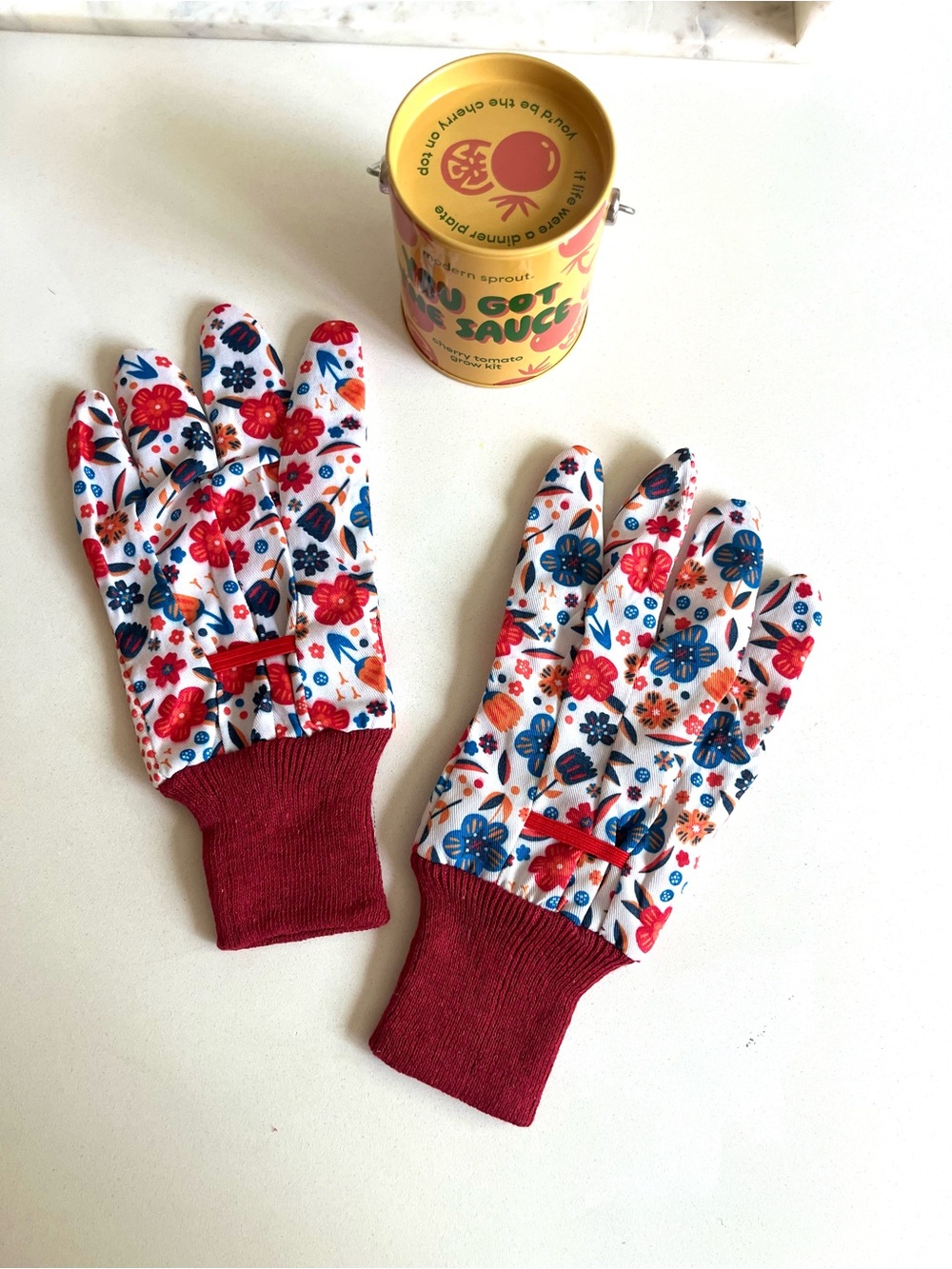 Cherry Tomato Gardening Kit with Floral Gloves - Picture 4 of 6